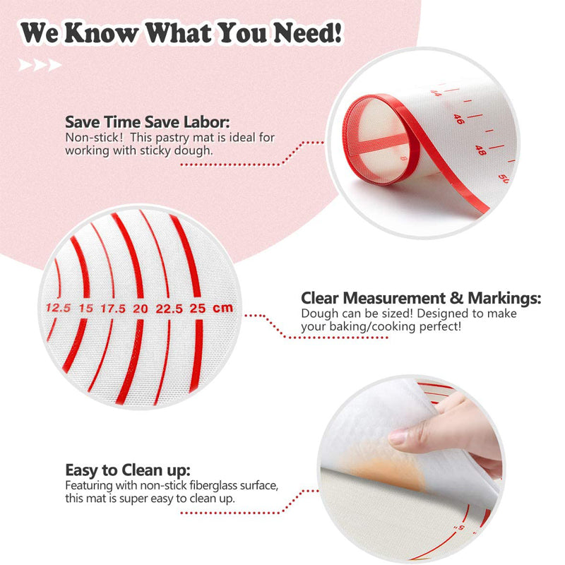 20x16 Inch Lager Silicone Pastry Mat for Rolling Dough with Measurements