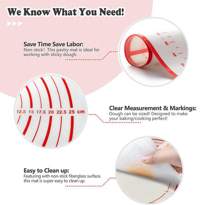 20x16 Inch Lager Silicone Pastry Mat for Rolling Dough with Measurements